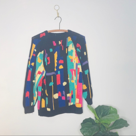 VTG 90’s Color Block Funky Oversized Knit Sweater - Picture 2 of 4